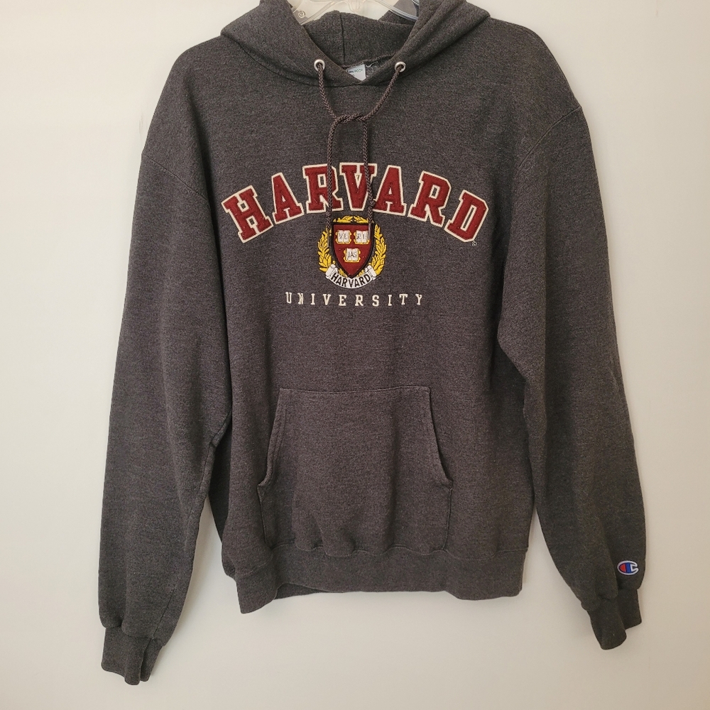 VTG CHAMPION Harvard University Hoodie Size M Gray Academia Preppy Collegiate